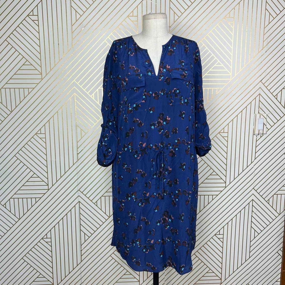 Rebecca Taylor Blue Abstract Floral Print Silk Shirtdress Size US 6